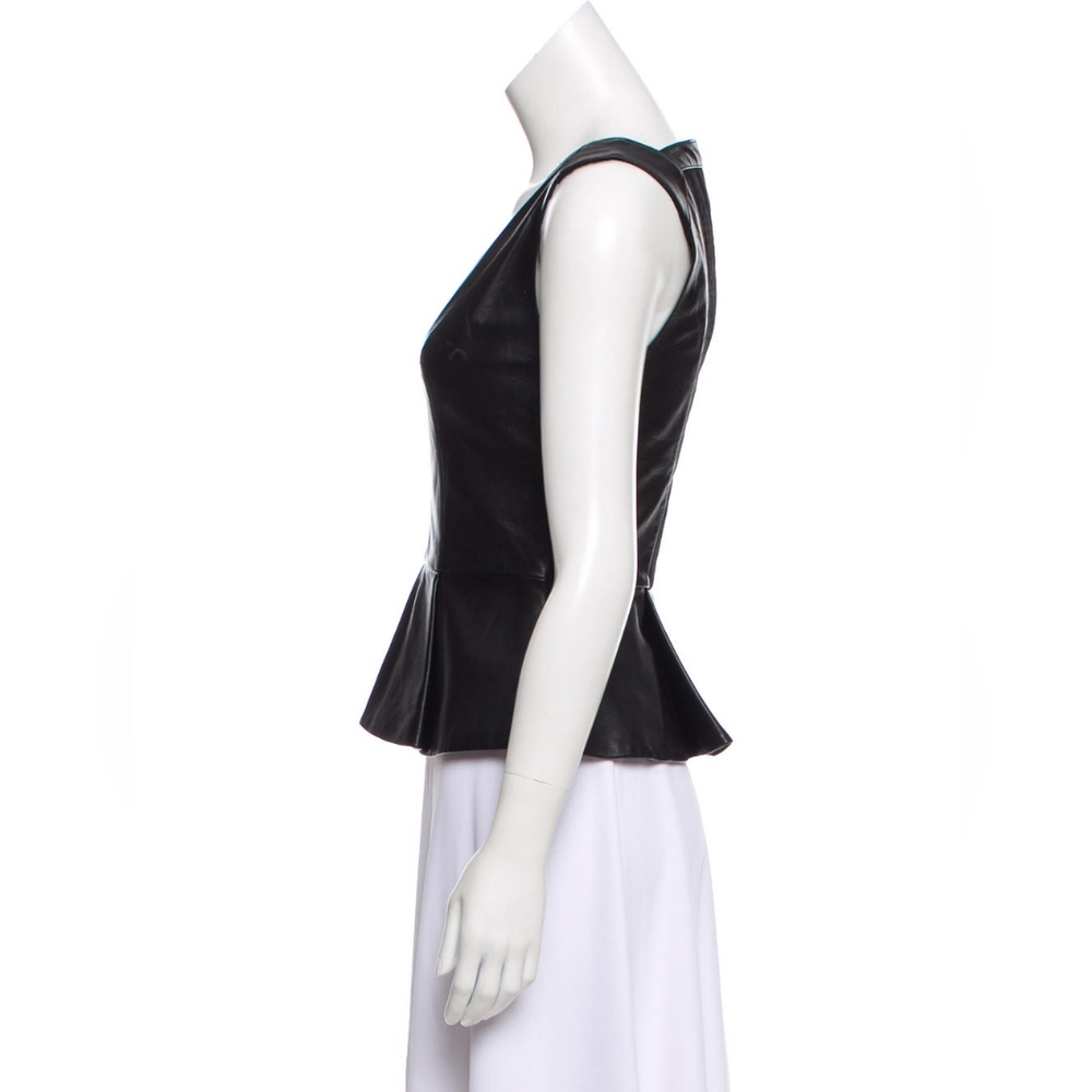 Robert Rodriguez Black V-Neck Leather Sleeveless Peplum Top Mesh Back Size 8 - Picture 6 of 9